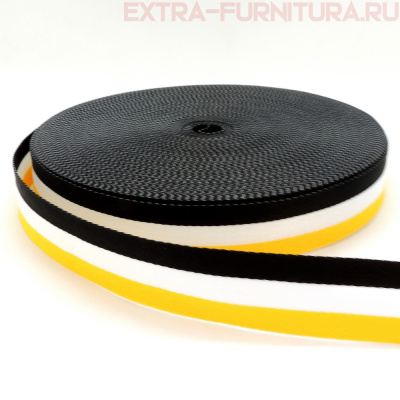 Тесьма шир.25мм тканая Рубчик неэластичная Лампас NET7525 цв.желтый/белый/черный (уп.45,7м)*