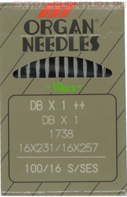 Иглы Organ для прямострочных машин с тонкой колбой (DB*1/100 SES) ПШМ № 100/16 SES, уп.10шт.